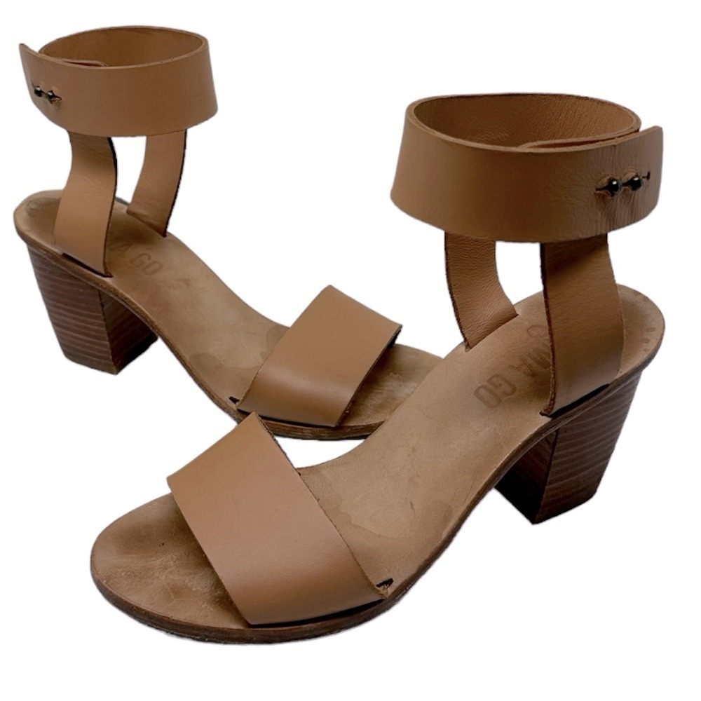 Emma Go Boho Y2K Leather Block Heel Ankle Strap Sandals Brown Handmade 38 (7.5)